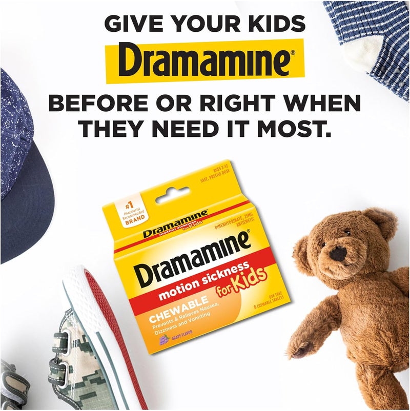 Dramamine Motion Sickness Relief for Kids - Chewable Grape Flavor, 8 Count - Image 3